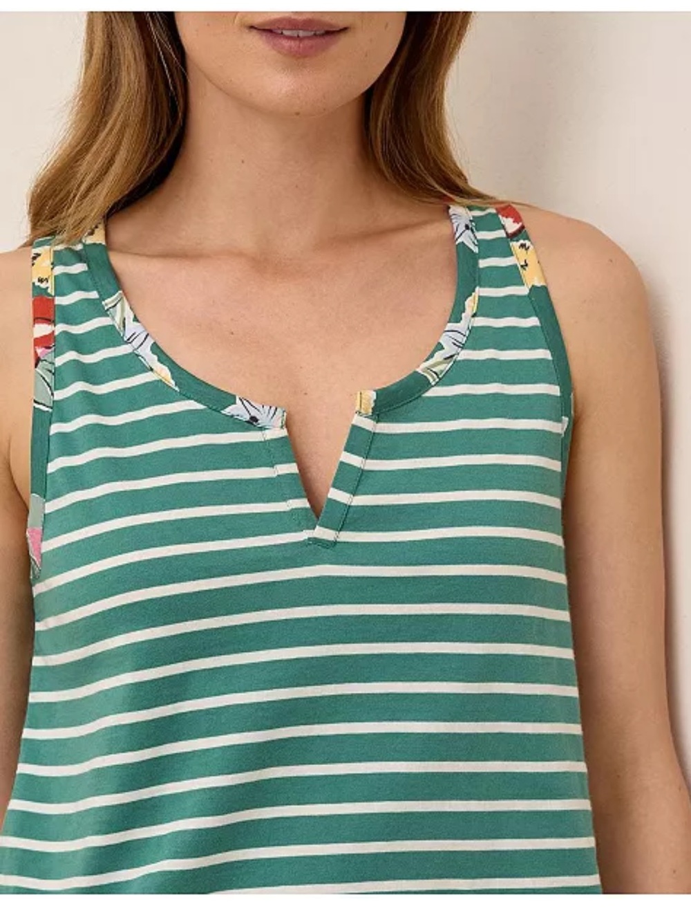 Pact Organic Cotton Staycation Sleep Tank Top Green Stripe L